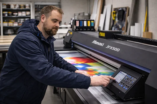 Großformatige Poster an Wand